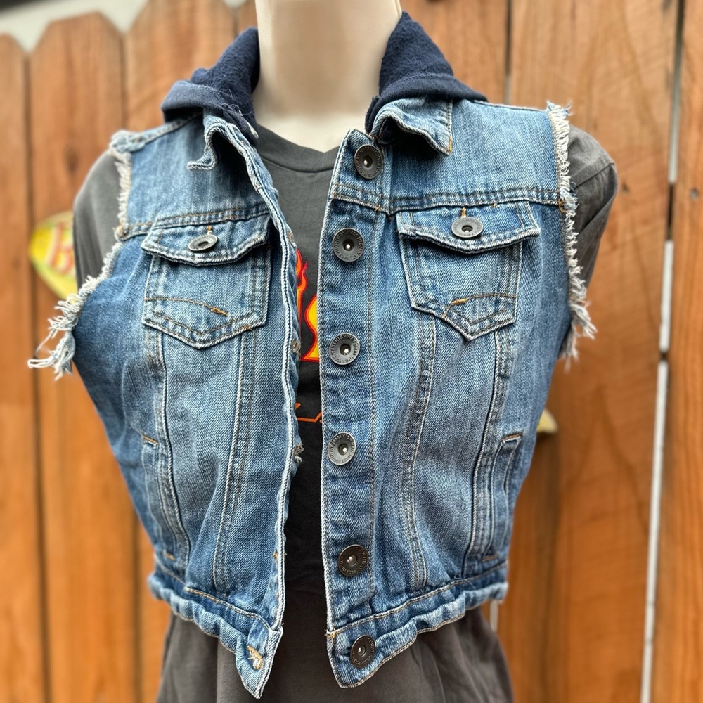Denim Vest with Hoodie Size Small